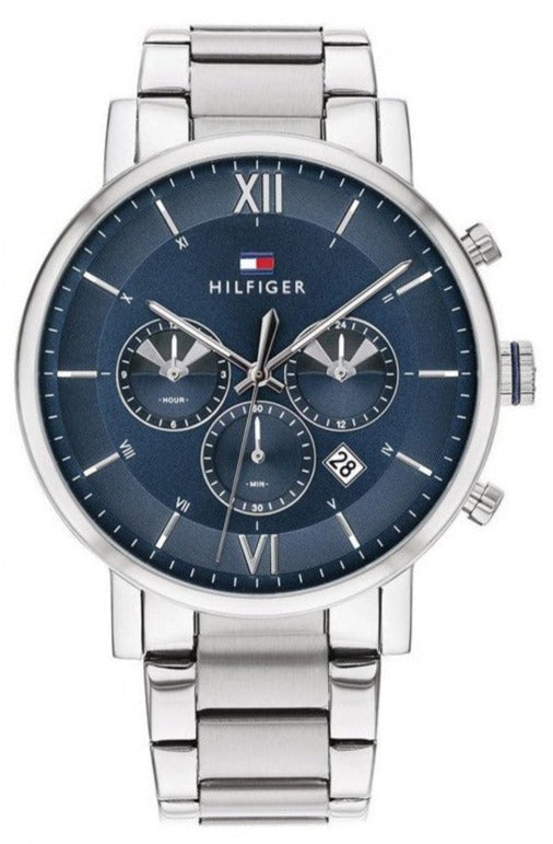  Shop Authentic Tommy Hilfiger Evan Chronograph Blue Dial Silver Steel Strap Watch For Men - 1710409 - Luxxuri