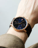  Shop Authentic Tommy Hilfiger Daniel Blue Dial Brown Leather Strap Watch for Men - 1710418 - Luxxuri