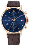  Shop Authentic Tommy Hilfiger Daniel Blue Dial Brown Leather Strap Watch for Men - 1710418 - Luxxuri