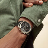  Shop Authentic Tommy Hilfiger Baker Chronograph Black Dial Black Leather Strap Watch For Men - 1710449 - Luxxuri