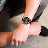  Shop Authentic Tommy Hilfiger Baker Chronograph Black Dial Black Leather Strap Watch For Men - 1710449 - Luxxuri
