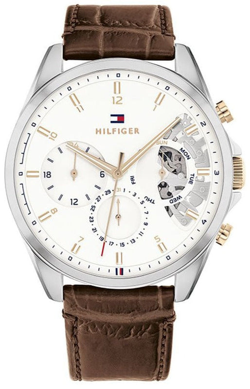  Shop Authentic Tommy Hilfiger Baker Chronograph White Dial Brown Leather Strap Watch For Men - 1710450 - Luxxuri