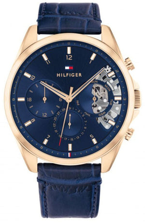  Shop Authentic Tommy Hilfiger Baker Chronograph Quartz Blue Dial Blue Leather Strap Watch For Men - 1710451 - Luxxuri