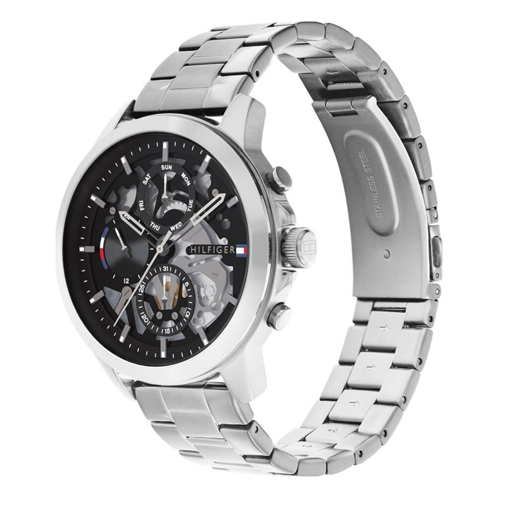  Shop Authentic Tommy Hilfiger Henry Chronograph Black Dial Silver Steel Strap Watch For Men - 1710477 - Luxxuri