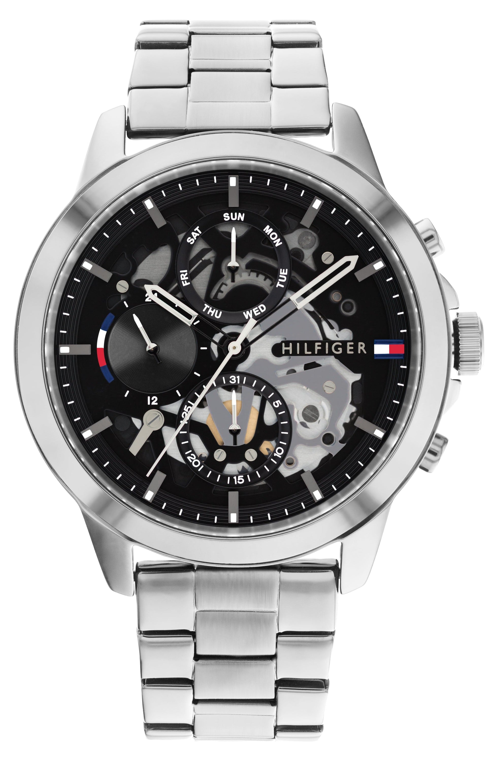  Shop Authentic Tommy Hilfiger Henry Chronograph Black Dial Silver Steel Strap Watch For Men - 1710477 - Luxxuri