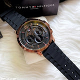  Shop Authentic Tommy Hilfiger Luca Chronograph Black Dial Black Rubber Strap Watch For Men - 1710491 - Luxxuri