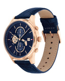  Shop Authentic Tommy Hilfiger Weston Chronograph Blue Dial Blue Leather Strap Watch For Men - 1710503 - Luxxuri
