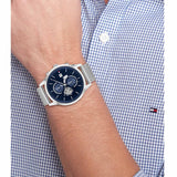  Shop Authentic Tommy Hilfiger Weston Chronograph Blue Dial Silver Mesh Bracelet Watch For Men - 1710504 - Luxxuri