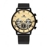 Shop Authentic Tommy Hilfiger Legend Chronograph Gold Dial Black Mesh Bracelet Watch For Men - 1710568 - Luxxuri