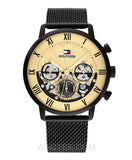  Shop Authentic Tommy Hilfiger Legend Chronograph Gold Dial Black Mesh Bracelet Watch For Men - 1710568 - Luxxuri