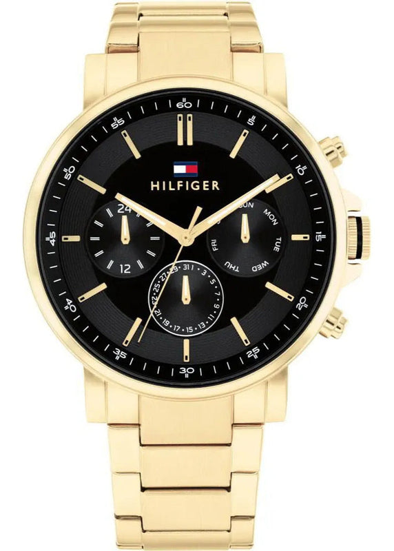  Shop Authentic Tommy Hilfiger Tyson Chronograph Black Dial Gold Steel Strap Watch For Men - 1710589 - Luxxuri