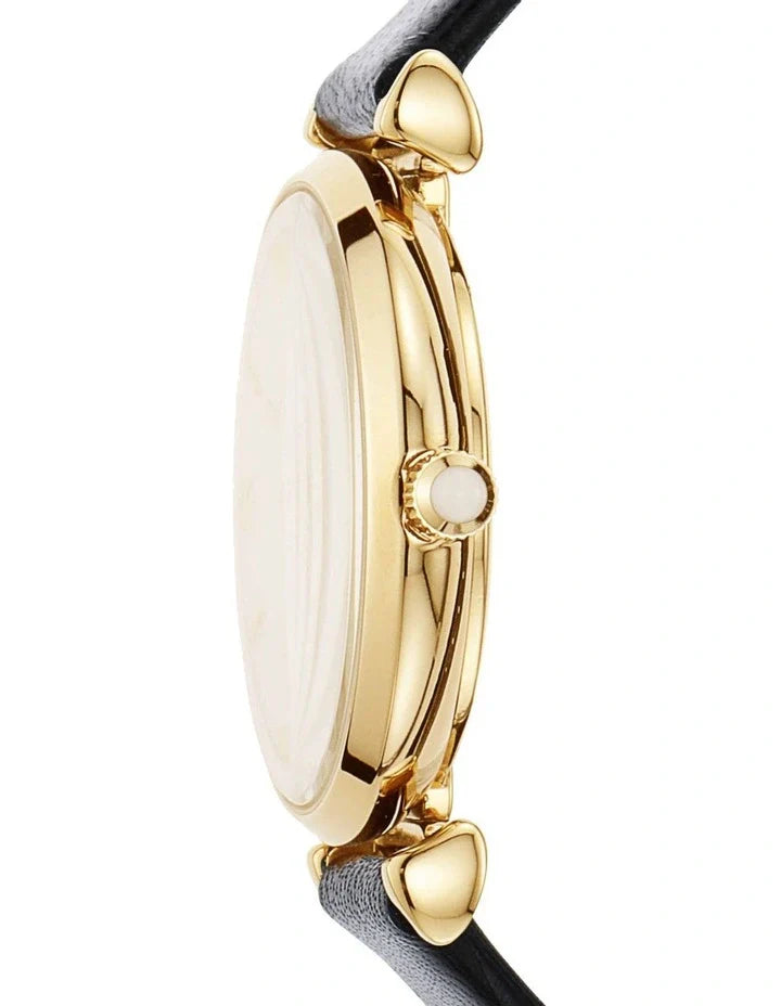  Shop Authentic Emporio Armani Gianni T-Bar Quartz Mother of Pearl Dial Black Leather Strap Watch For Women - AR1910 - Luxxuri