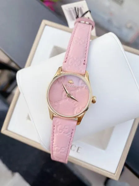  Shop Authentic Gucci G Timeless Quartz Pink Dial Pink Leather Strap Watch For Women - YA1265005 - Luxxuri