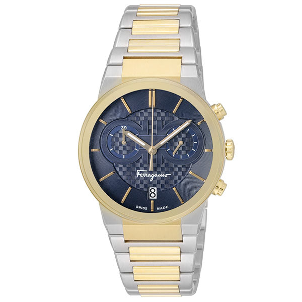  Shop Authentic Salvatore Ferragamo Sapphire Chrono Blue Dial Two Tone Steel Strap Watch for Men - SFME00521 - Luxxuri