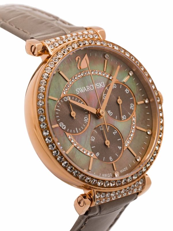  Shop Authentic Swarovski Passage Chrono Grey Dial Grey Leather Strap Watch for Women - 5580348 - Luxxuri