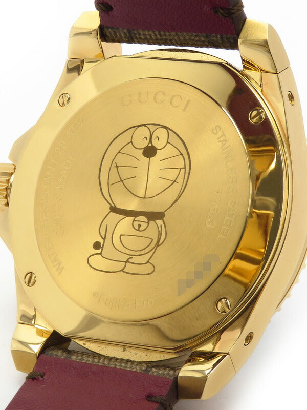  Shop Authentic Gucci Dive Doraemon Quartz Brown Dial Brown Leather Strap Watch For Men - YA136335 - Luxxuri