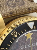  Shop Authentic Gucci Dive Doraemon Quartz Brown Dial Brown Leather Strap Watch For Men - YA136335 - Luxxuri