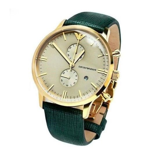  Shop Authentic Emporio Armani Chronograph Champagne Dial Green Leather Strap Watch For Men - AR1722 - Luxxuri