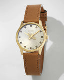  Shop Authentic Gucci G Timeless Quartz Silver Dial Brown Leather Strap Watch For Women - YA1265022 - Luxxuri