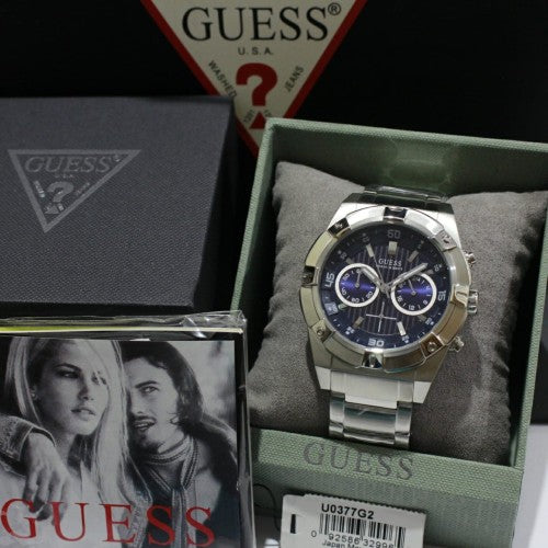  Shop Authentic Guess Jolt Chronograph Blue Dial Silver Steel Strap Watch for Men - W0377G2 - Luxxuri