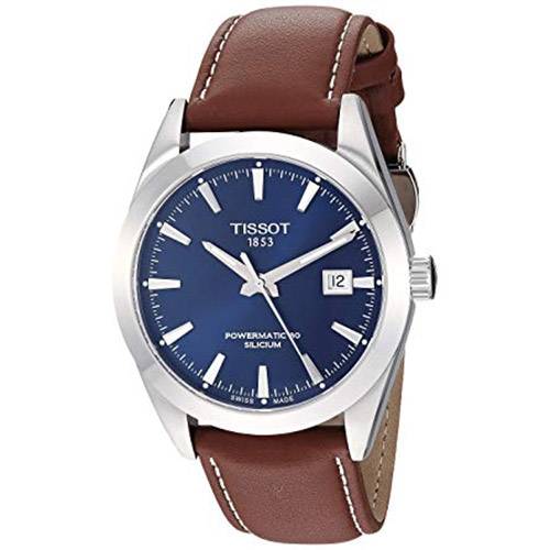 Tissot Gentleman Powermatic 80 Silicium Blue Dial Brown Leather Strap Watch For Men - T127.407.16.041.00