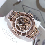  Shop Authentic Fossil Boyfriend Automatic Skeleton Rose Gold Dial Rose Gold Steel Strap Watch for Women - ME3065 - Luxxuri