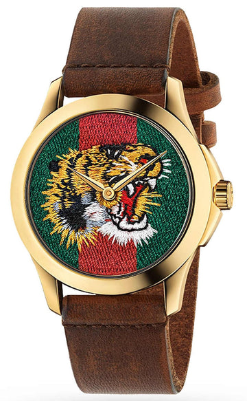  Shop Authentic Gucci Le Marche Des Merveilles Red & Green Dial Brown Leather Strap Unisex Watch - YA126497 - Luxxuri