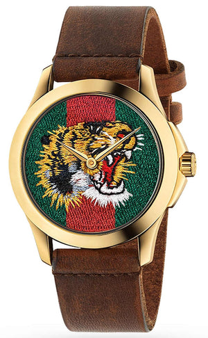  Shop Authentic Gucci Le Marche Des Merveilles Red & Green Dial Brown Leather Strap Unisex Watch - YA126497 - Luxxuri