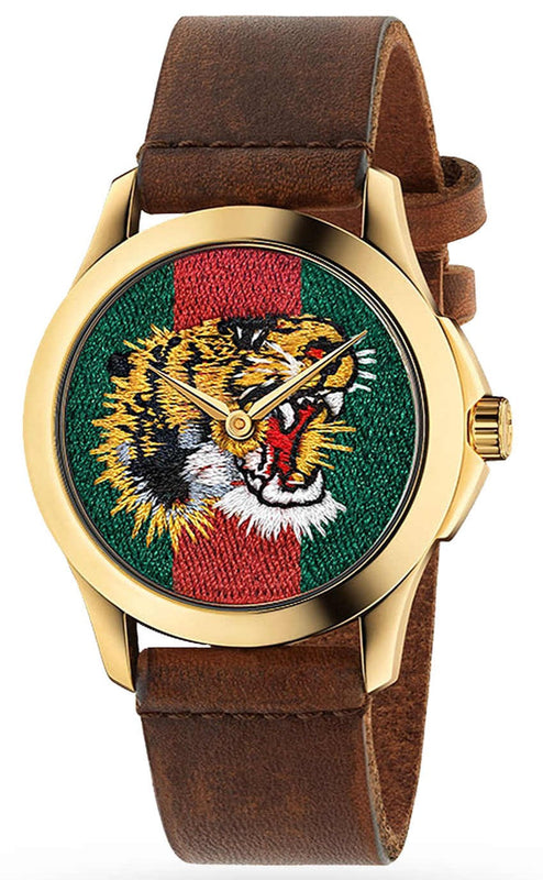  Shop Authentic Gucci Le Marche Des Merveilles Red & Green Dial Brown Leather Strap Unisex Watch - YA126497 - Luxxuri