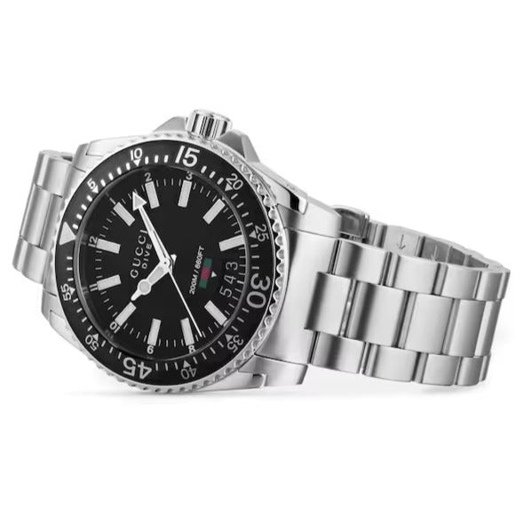  Shop Authentic Gucci Dive Quartz Black Dial Silver Steel Strap Watch For Men - YA136301A - Luxxuri