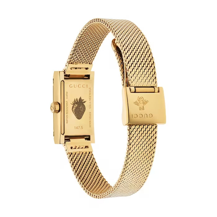  Shop Authentic Gucci G Frame Quartz Diamonds White Red Blue Dial Gold Mesh Bracelet Watch For Women - YA147511 - Luxxuri