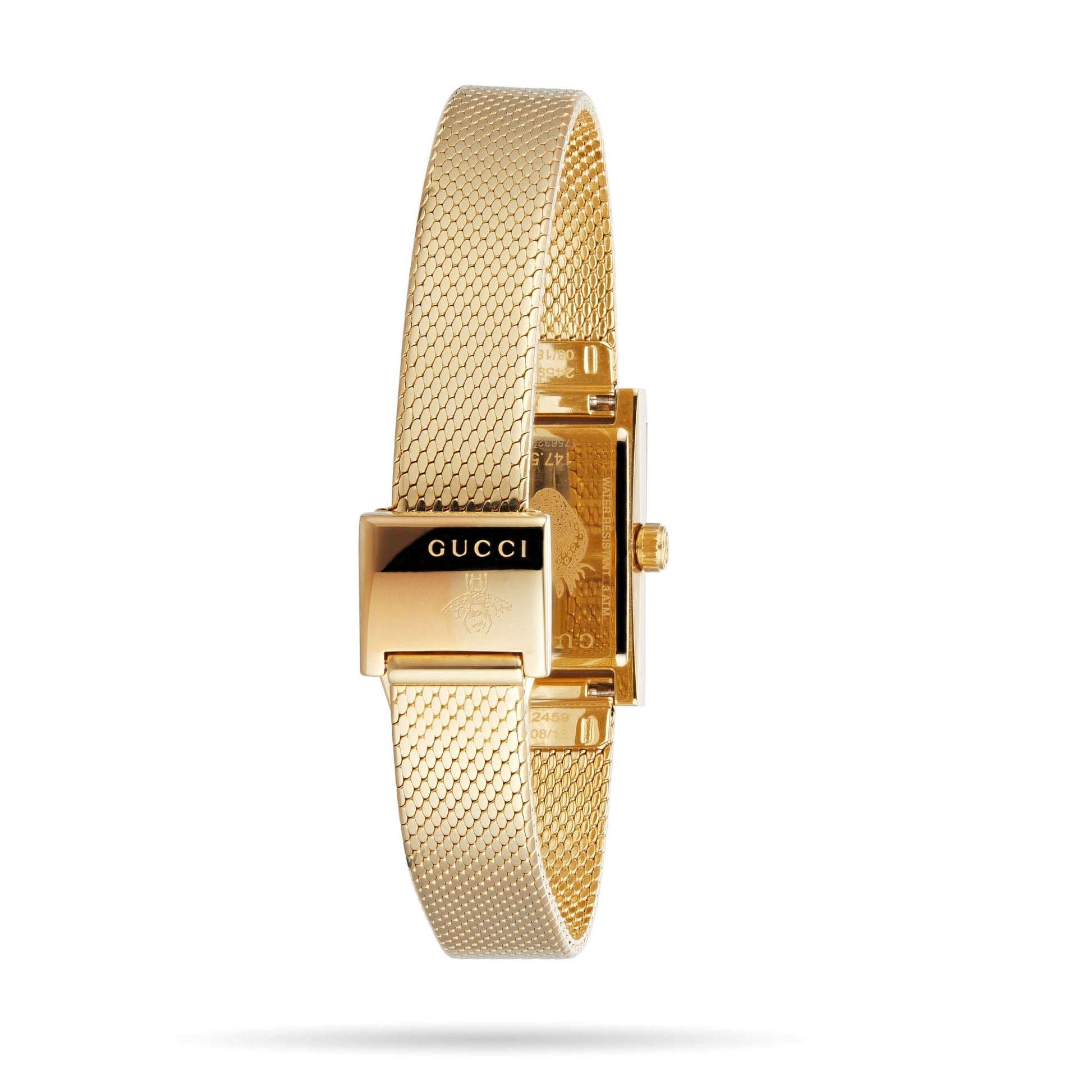  Shop Authentic Gucci G Frame Quartz Diamonds White Red Blue Dial Gold Mesh Bracelet Watch For Women - YA147511 - Luxxuri