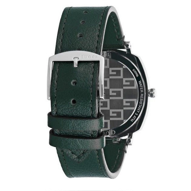  Shop Authentic Gucci Grip Silver Dial Green Leather Strap Unisex Watch - YA157412 - Luxxuri
