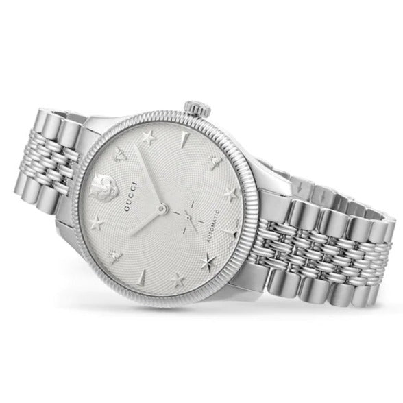  Shop Authentic Gucci G Timeless Automatic Silver Dial Silver Steel Strap Watch for Men - YA126354 - Luxxuri