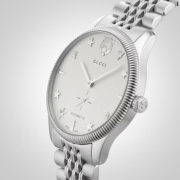  Shop Authentic Gucci G Timeless Automatic Silver Dial Silver Steel Strap Watch for Men - YA126354 - Luxxuri