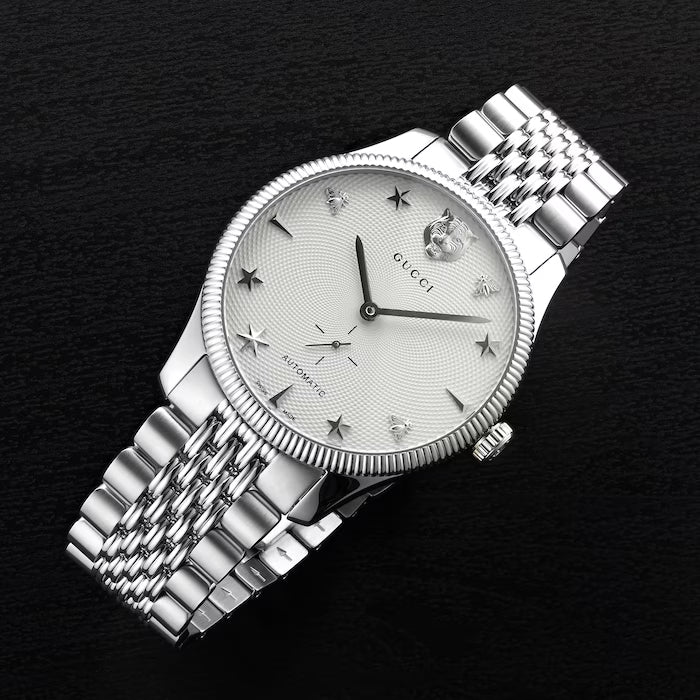  Shop Authentic Gucci G Timeless Automatic Silver Dial Silver Steel Strap Watch for Men - YA126354 - Luxxuri