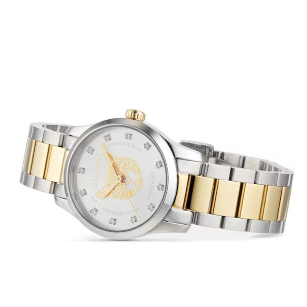  Shop Authentic Gucci G Timeless Quartz Diamonds Silver Dial Two Tone Steel Strap Watch For Women - YA1265016 - Luxxuri