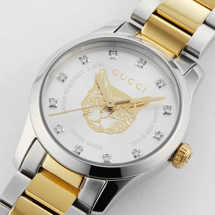  Shop Authentic Gucci G Timeless Quartz Diamonds Silver Dial Two Tone Steel Strap Watch For Women - YA1265016 - Luxxuri