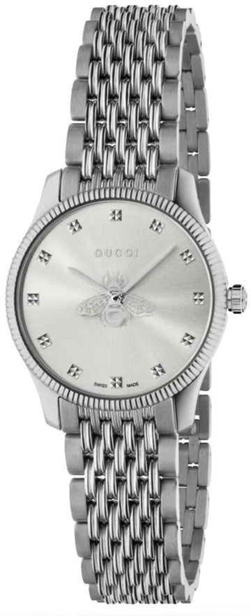  Shop Authentic Gucci G Timeless Quartz Silver Dial Silver Steel Strap Watch For Women - YA1265019 - Luxxuri