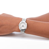  Shop Authentic Gucci G Frame Quartz Diamonds Silver Dial Silver Steel Strap Watch For Women - YA142504 - Luxxuri