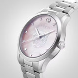  Shop Authentic Gucci G Timeless Quartz Mother of Pearl Pink Dial Silver Steel Strap Watch for Women - YA1264166 - Luxxuri