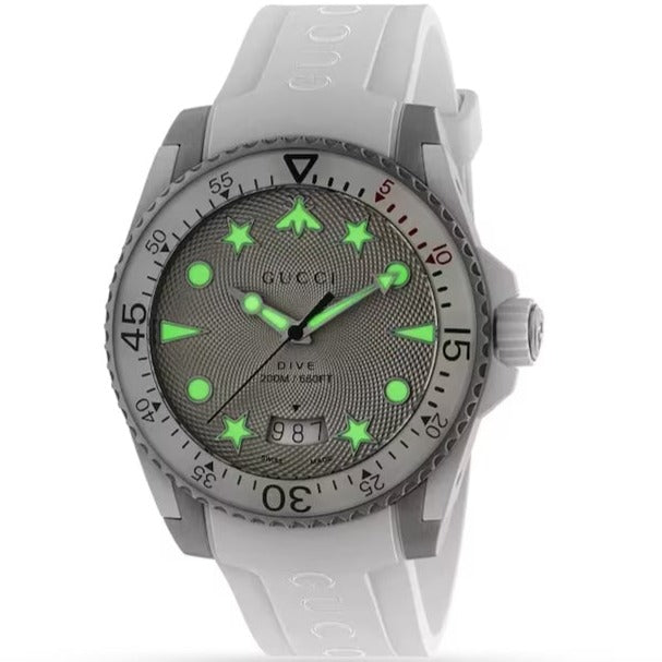  Shop Authentic Gucci Dive Quartz White Dial White Rubber Strap Watch For Men - YA136337 - Luxxuri