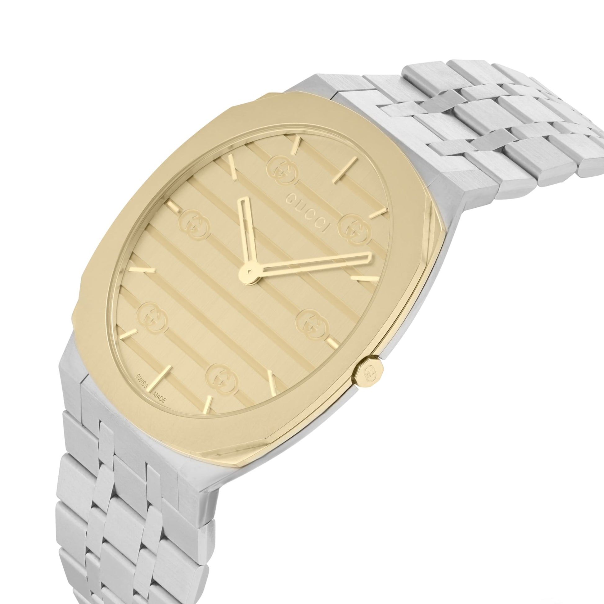  Shop Authentic Gucci 25H Quartz Gold Dial Silver Steel Strap Watch for Men - YA163405 - Luxxuri