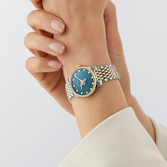  Shop Authentic Gucci G Timeless Quartz Blue Dial Two Tone Steel Strap Watch For Women - YA1265029 - Luxxuri