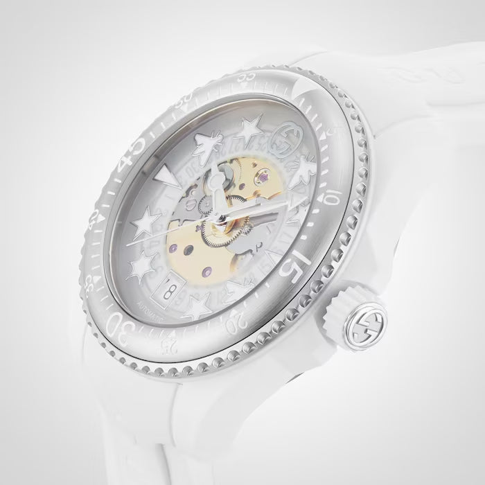  Shop Authentic Gucci Dive Automatic Transparent Dial White Rubber Strap Watch For Men - YA136343 - Luxxuri