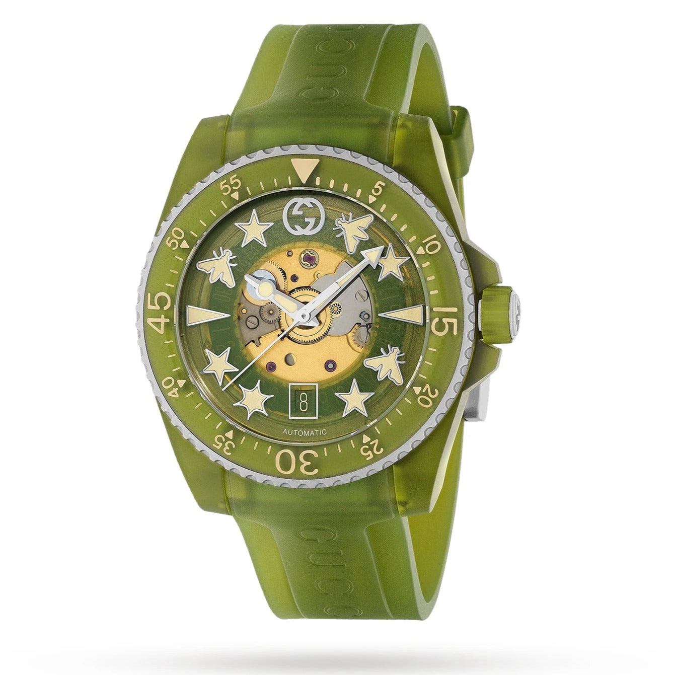 Shop Authentic Gucci Dive Automatic Green Dial Green Rubber Strap Unisex Watch - YA136345 - Luxxuri