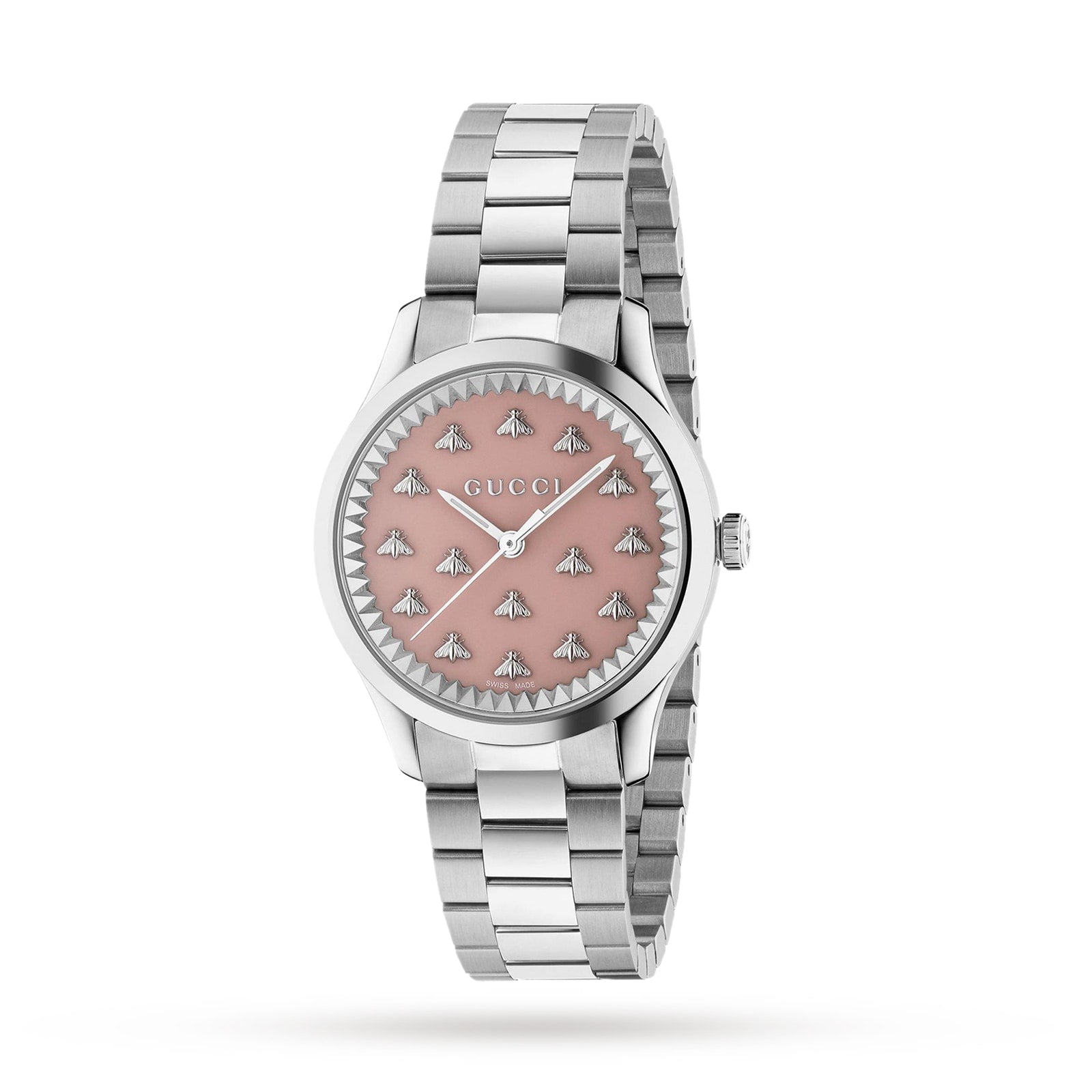  Shop Authentic Gucci G Timeless Quartz Pink Dial Silver Steel Strap Watch for Women - YA1265033 - Luxxuri