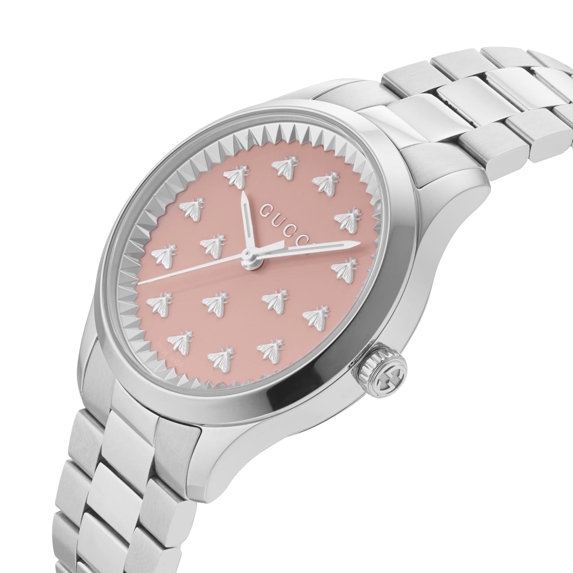  Shop Authentic Gucci G Timeless Quartz Pink Dial Silver Steel Strap Watch for Women - YA1265033 - Luxxuri