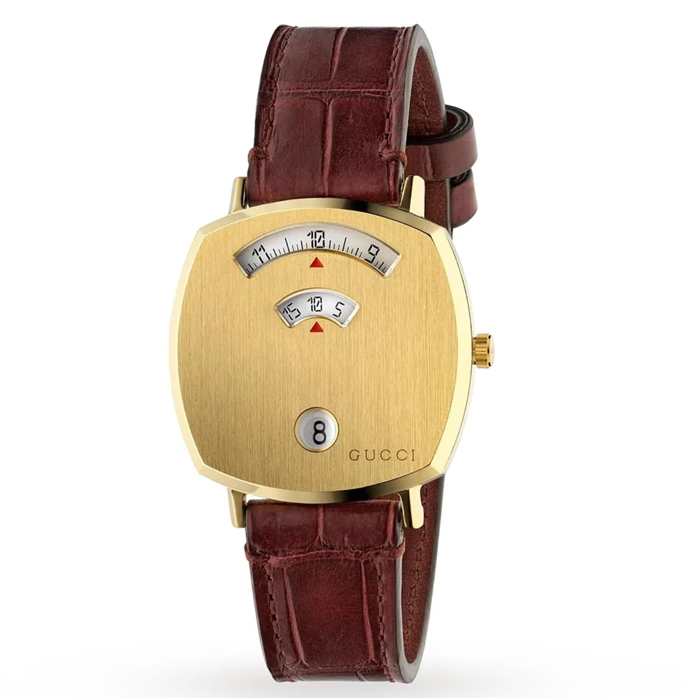  Shop Authentic Gucci Grip Quartz Gold Dial Maroon Leather Strap Watch For Women - YA157402 - Luxxuri