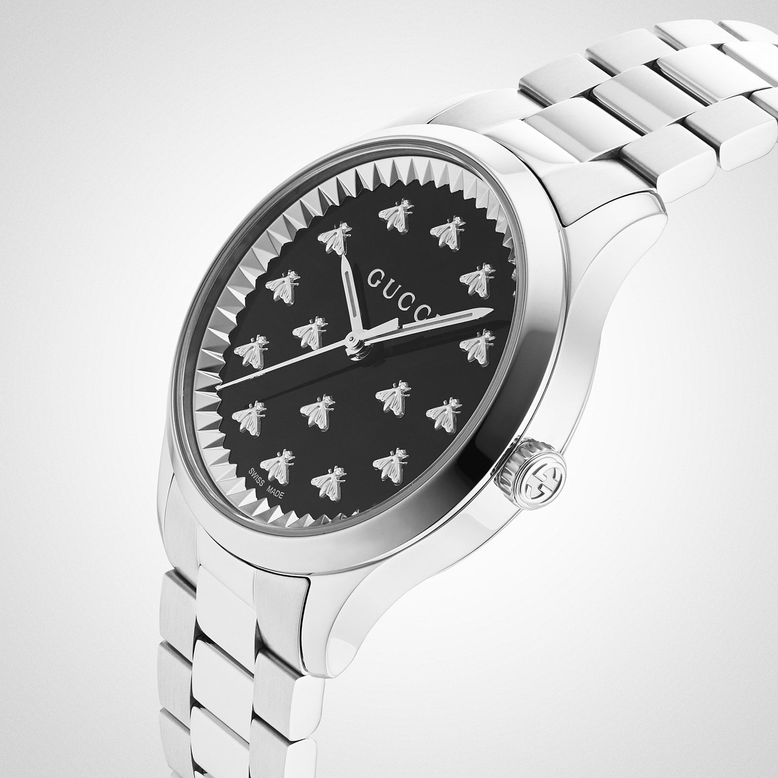  Shop Authentic Gucci G Timeless Quartz Black Dial Silver Steel Strap Watch for Women - YA1265034 - Luxxuri